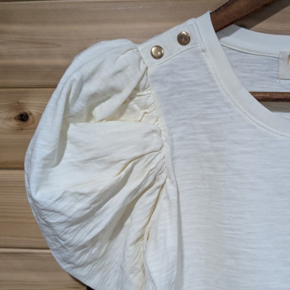 Nation LTD Krista Feminine Party Tee in Off White Size Small Puff Sleeve Cotton - Picture 2 of 10